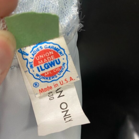 Vintage 70’s / 80’s Blue Lace High Collar Dress‎ Vintage  Size 9/10 Union Label - Picture 15 of 16